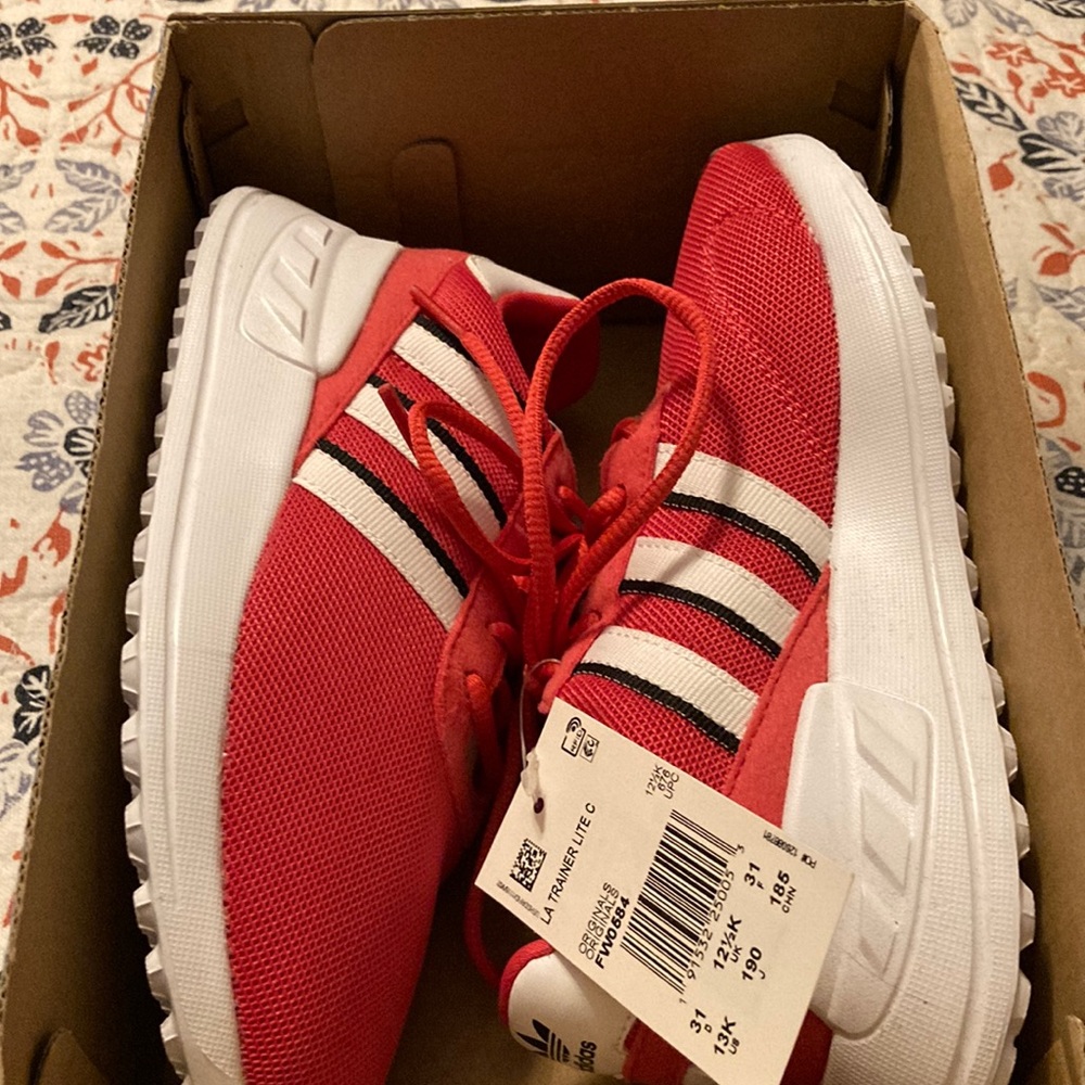 NIB Adidas Girls Size 13 Hot Pink White & Touch Black LA Trainers Lite